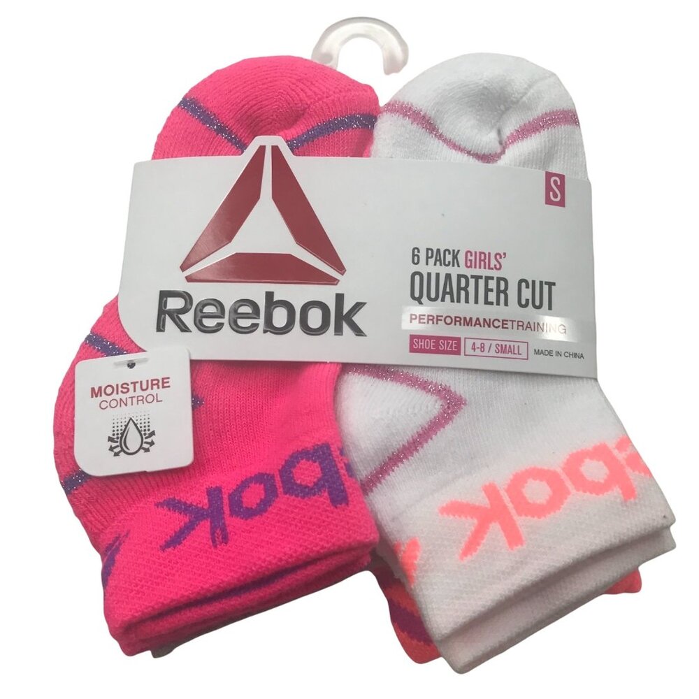 6 Pack Reebok Girl's Quarter Cut Socks Assorted Colors Size Small Shoe 4-8 New